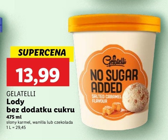 Lody no sugar salted caramel flavour Gelatelli promocja