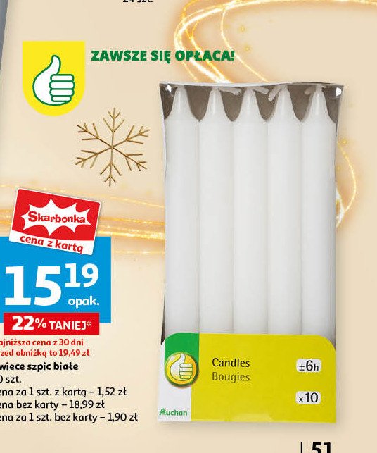 Świece szpice białe Podniesiony kciuk promocja w Auchan