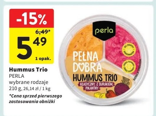 Hummus trio klasyczny burak pikantny Perla promocja