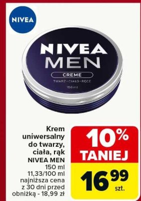 Krem uniwersalny do twarzy, ciała, rąk Nivea Men 150 ml promocja w Carrefour