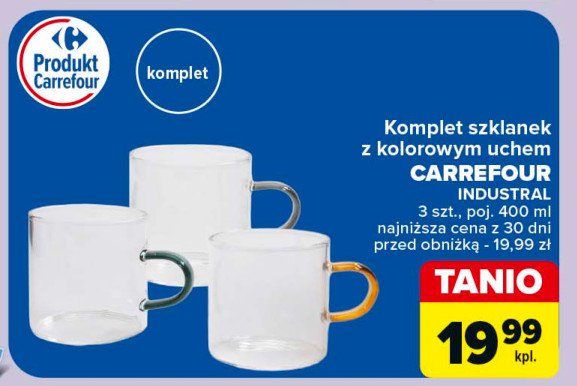 Komplet szklanek z kolorowym uchem 400 ml Carrefour promocja w Carrefour