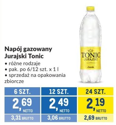 Napój gazowany Jurajski Tonic różne rodzaje promocja w Makro