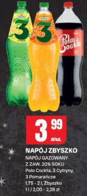 Napój gazowany Zbyszko z zawartością soku Polo Cockta, 3 Cytryny, 3 Pomarańcze promocja w Chorten