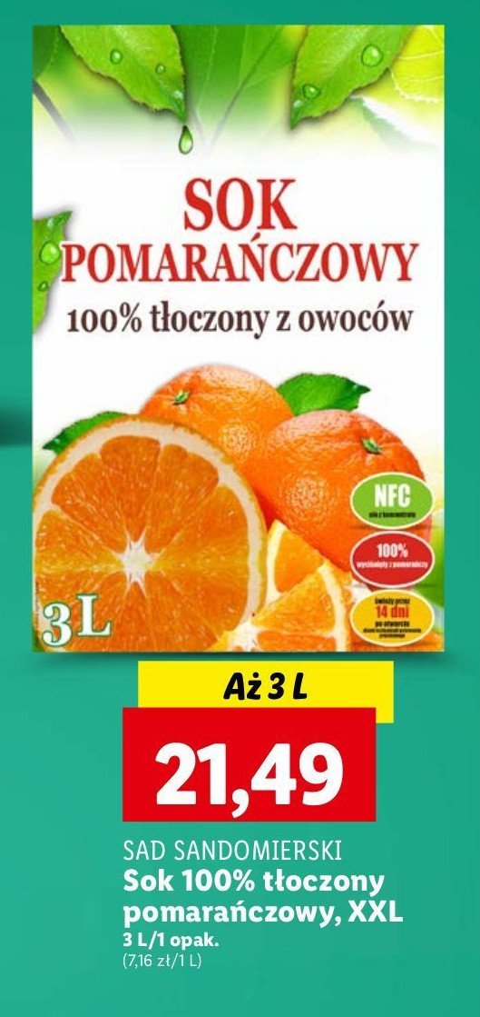 Sok pomarańczowy naturalny 100% Sad sandomierski promocja