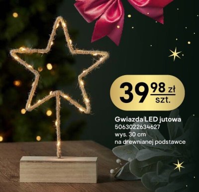 Gwiazda LED jutowa 30 cm na drewnianej podstawce promocja w Castorama