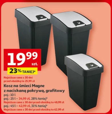 Kosz na śmieci Magne z naciskaną pokrywą, grafitowy promocja w Auchan