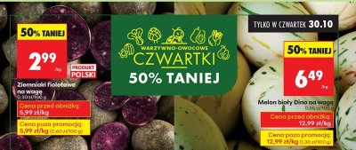 Melon biały Dino na wagę promocja w Biedronka