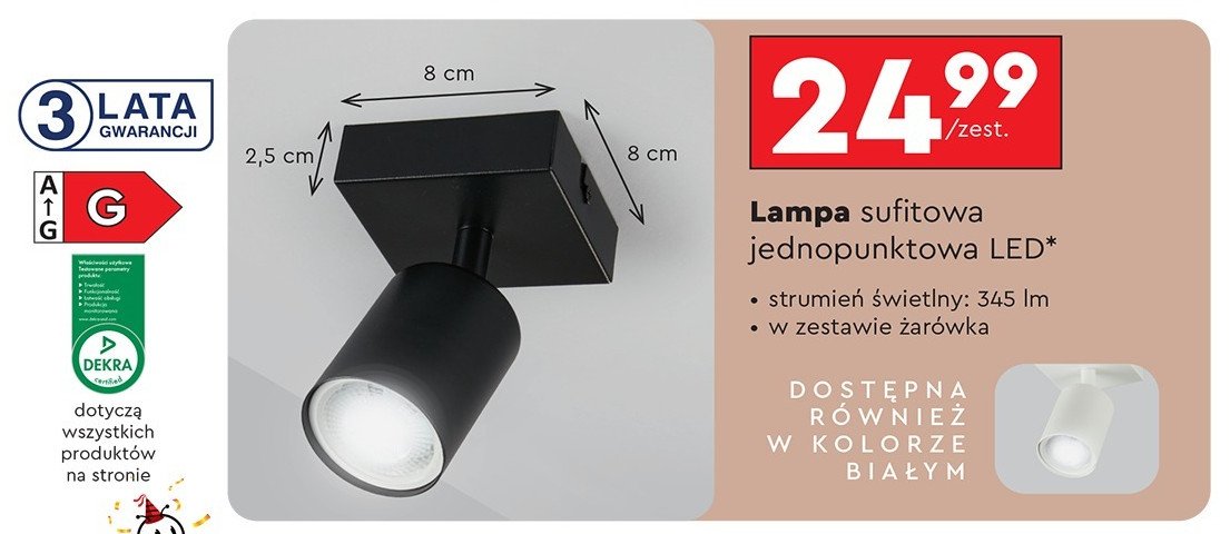 Reflektor sufitowy led czarny Lethe promocja w Biedronka