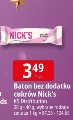 Baton bez dodatku cukrów Nick's KS Distribution promocja w Leclerc