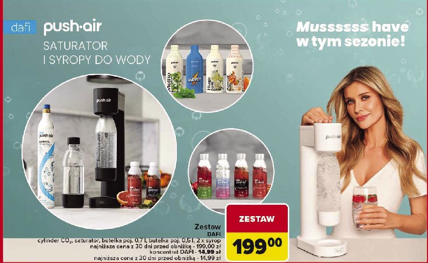 Saturator pushair czarny z nabojem + 2x butelka + 2x syrop Dafi promocja w Carrefour