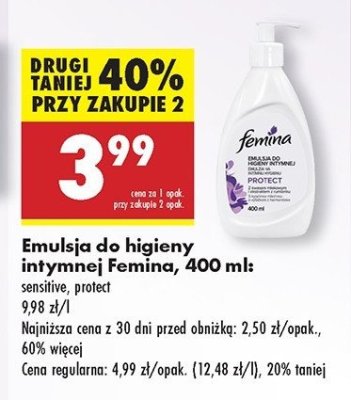 Kremowa emulsja do higieny intymnej sensitive pompka Femina intimea promocja
