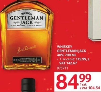Whisky Gentleman Jack 40% 700 ml promocja w Selgros