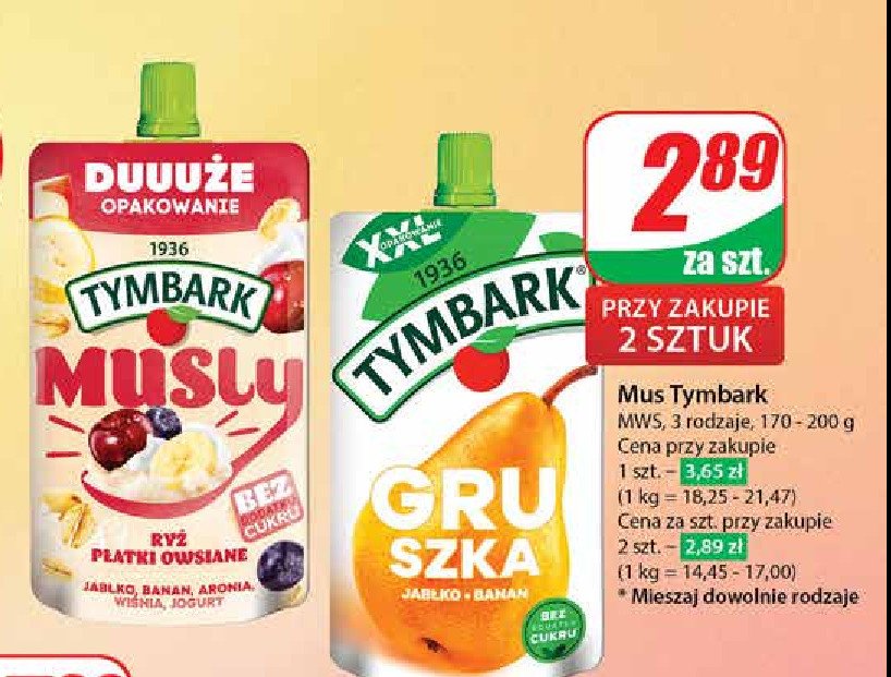 Mus jabłko banan aronia Tymbark musly promocja w Dino