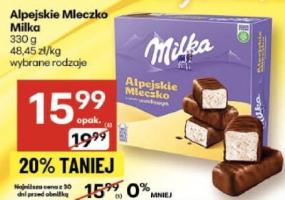 Czekolada Alpejskie Mleczko Milka 330g promocja w Delikatesy Centrum