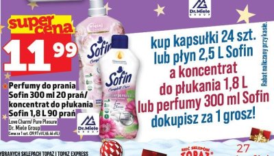 Perfumy do prania Sofin 300ml 20 prań/koncentrat do płukania Sofin 1,8L 90 prań promocja w TOPAZ
