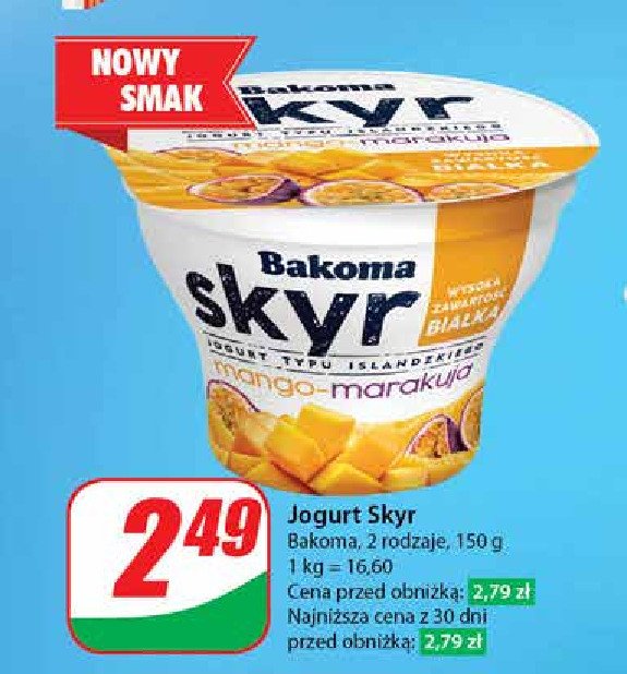 Jogurt mango-marakuja Bakoma skyr promocja