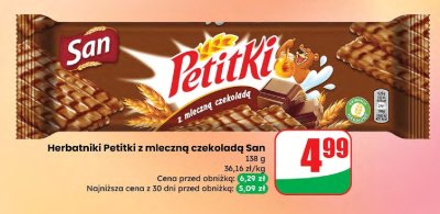 Herbatniki Petitki z mleczną czekoladą  promocja w Dino