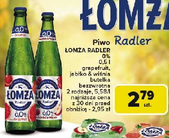 Piwo Łomża radler 0.0% jabłko-wiśnia promocja w Carrefour