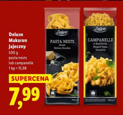 Makaron jajeczny Deluxe pasta nests lub campanelle promocja w Lidl