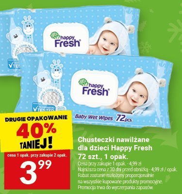 Chusteczki nawilżane dla dzieci Happy Fresh 72 szt., 1 opak. promocja w Twój Market