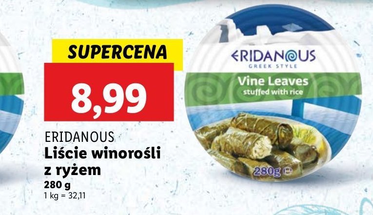 Liście winorośli nadziewane ryżem Eridanous promocja w Lidl