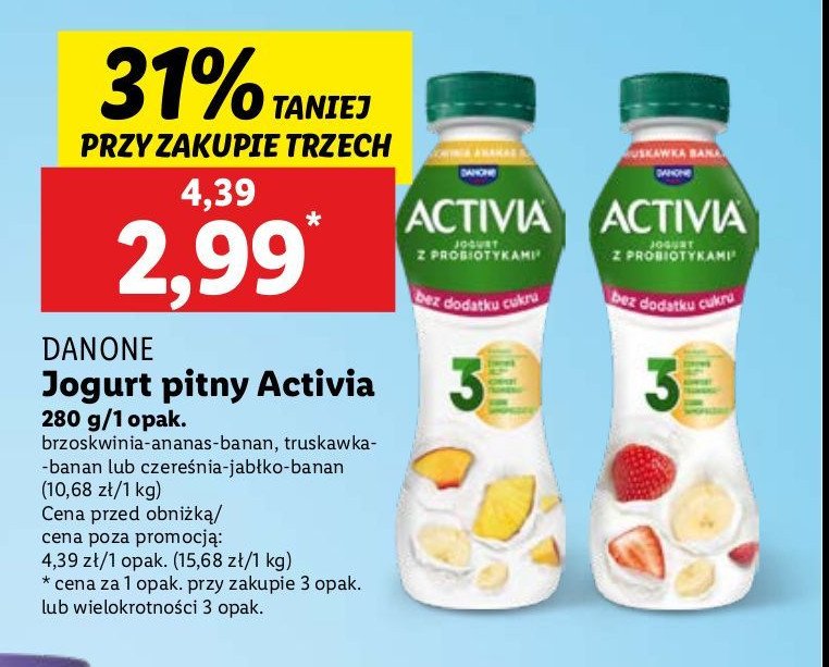 Jogurt brzoskwinia- ananas- banan Danone activia promocja