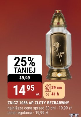 Znicz 1056 AP złoty-bezbarwny 29 cm 41 h promocja w bi1