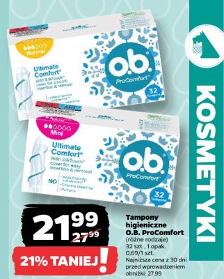 Tampony higieniczne O.B. ProComfort (różne rodzaje) promocja w Netto