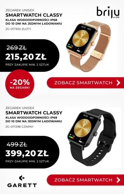Zegarek Unisex Smartwatch CLASSY klasa wodoodporności IP68 do 10 dni na jednym ładowaniu ZG-017300 złoty promocja w Briju