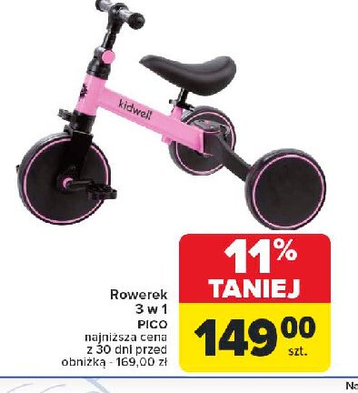 Rowerek 3w1 pico pink Kidwell promocja w Carrefour