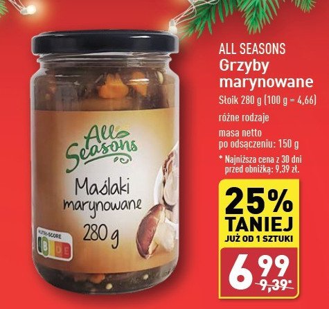 Maślaki marynowane All seasons promocja w Aldi