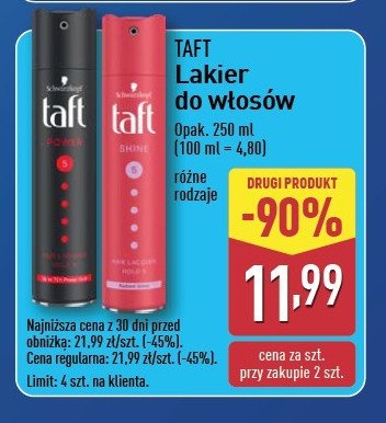 Lakier do włosów ultra strong Taft shine promocja w Aldi