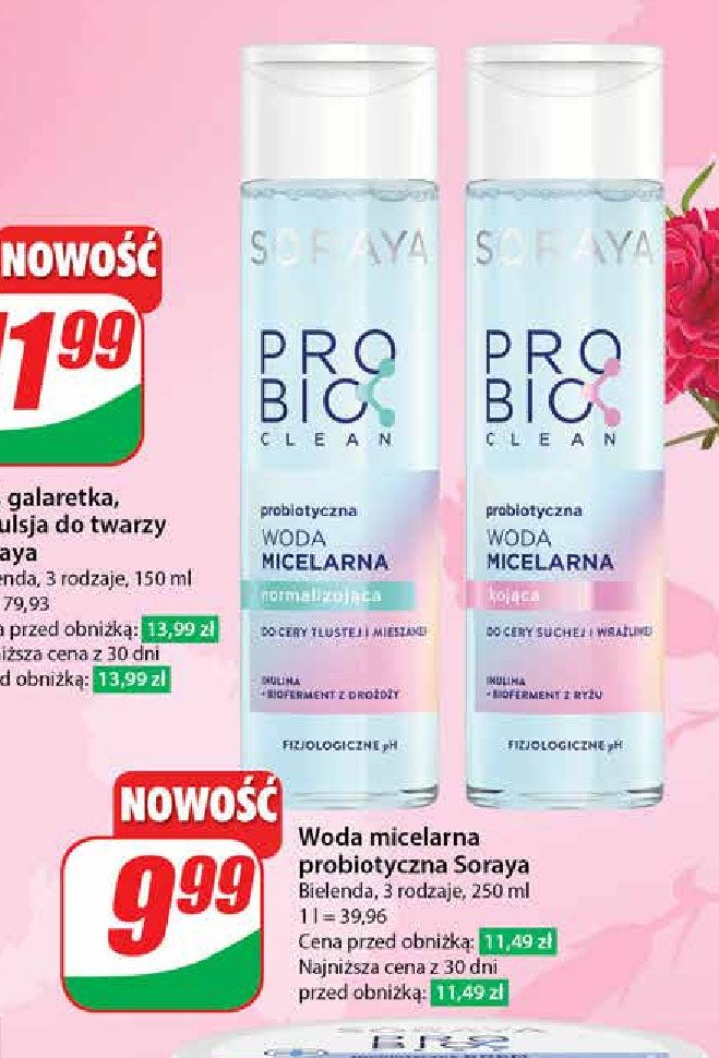 Woda micelarna probiotyczna normalizuj膮ca Soraya probio clean promocja