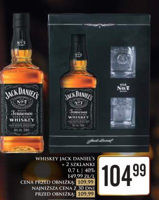 Whisky Jack Daniel's + 2 szklanki 0.7L 40% promocja w Dino