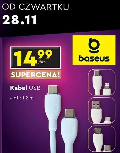 Kabel usb 1.2m Baseus promocja w Biedronka