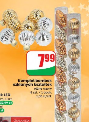 Komplet bombek szklanych kształtek 8 szt. promocja w Dino
