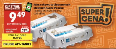 Jaja z chowu w ulepszonych klatkach Kurza Paczka promocja w Delikatesy Centrum