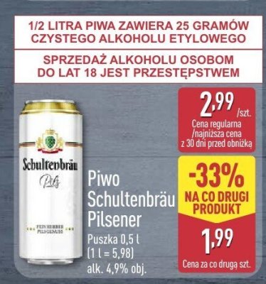 Piwo Schuttenbräu Pilsener, Puszka 0,5 l promocja w Aldi