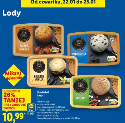 Lody Bon Gelati różne rodzaje promocja w Lidl