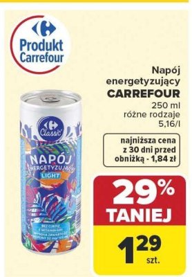 Napój energetyzujący Carrefour 250 ml różne rodzaje promocja w Carrefour Market