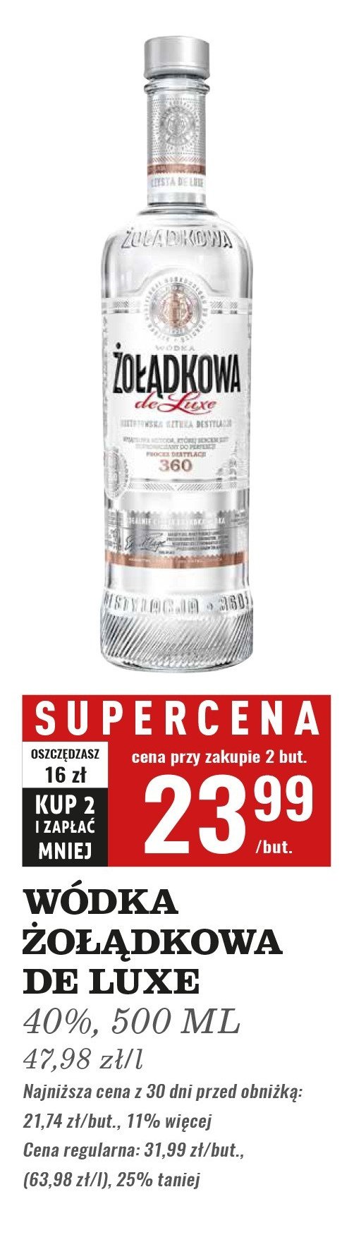 Wódka Żołądkowa gorzka de luxe promocja w Biedronka
