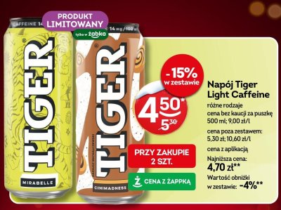 Napój Tiger Light Caffeine różne rodzaje promocja w Żabka