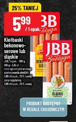 Kiełbaski bekonowo-serowe lub śląskie JBB promocja w POLOmarket