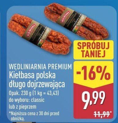 Kiełbasa polska długo dojrzewająca z pieprzem promocja w Aldi