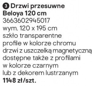 Drzwi prysznicowe przesuwne Beloya 120 cm promocja w Castorama