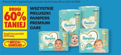 Wszystkie pieluszki Pampers Premium DRUGIE -60% promocja w Biedronka