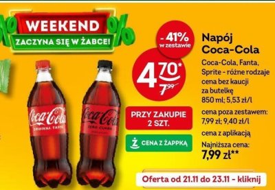 Napój Coca-Cola, Fanta, Sprite - różne rodzaje promocja w Żabka