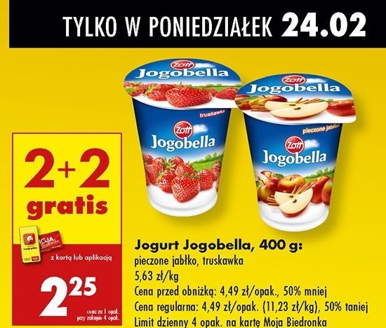 Jogurt truskawka Zott jogobella promocja w Biedronka