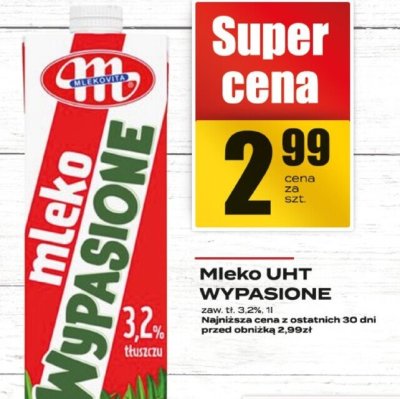 Mleko UHT wypasione Mlekovita 3,2% promocja w Supeco