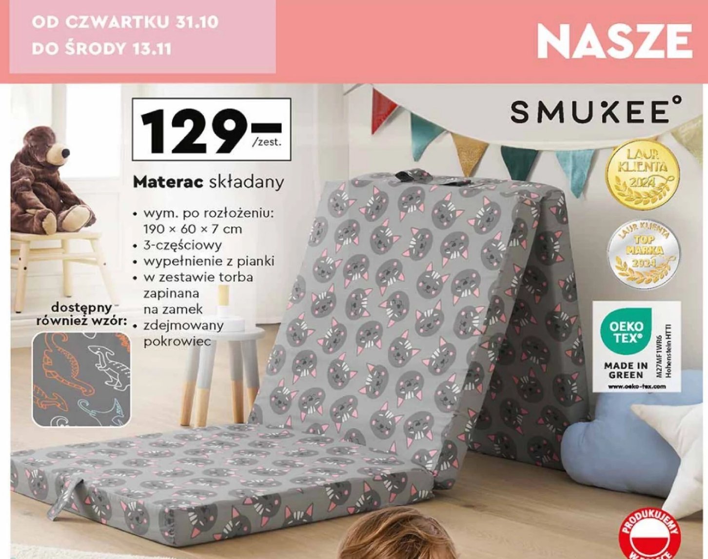 Materac składany 190 x 60 x 7 cm Smukee promocja